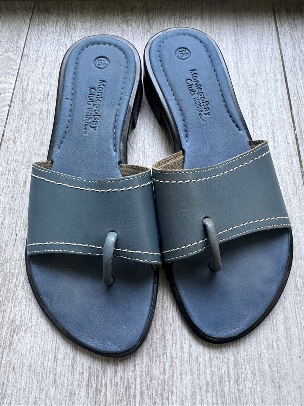 Montego Bay Club Women's Blue Leather Slide Sandals size 6.5